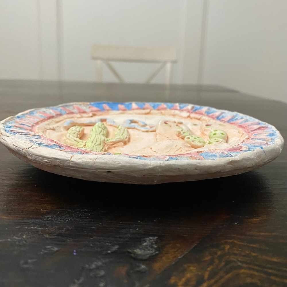 Southwest Desert Wall Hanging Plate Cactus Ceramic Art Pottery Signed 7.5" OOAK - Picture 5 of 9